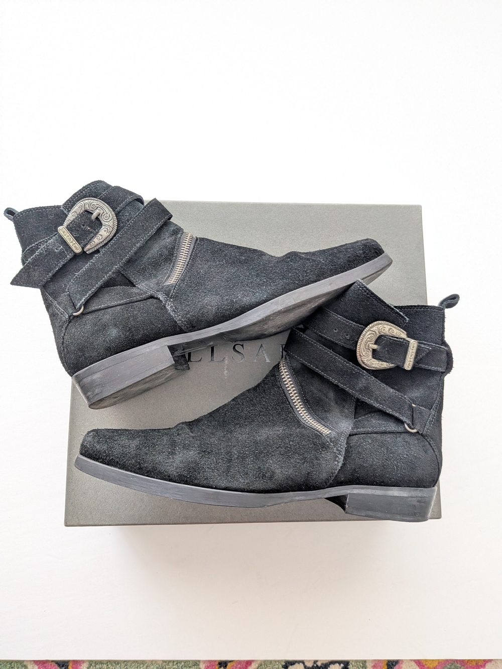 AllSaints Tejus Black Suede Western Zip Boots — US 7.5 / EU 38
